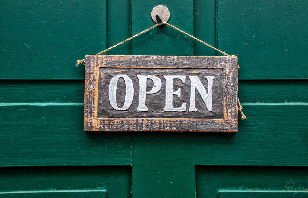 open, sign, a notice, wood, painted, worn, welcome, entry, business time, old, suspension, green, white, black, tape, hook, hang, detail, craft, carved, engraving, nostalgia, text, information, welcome, welcome, welcome, welcome, welcome